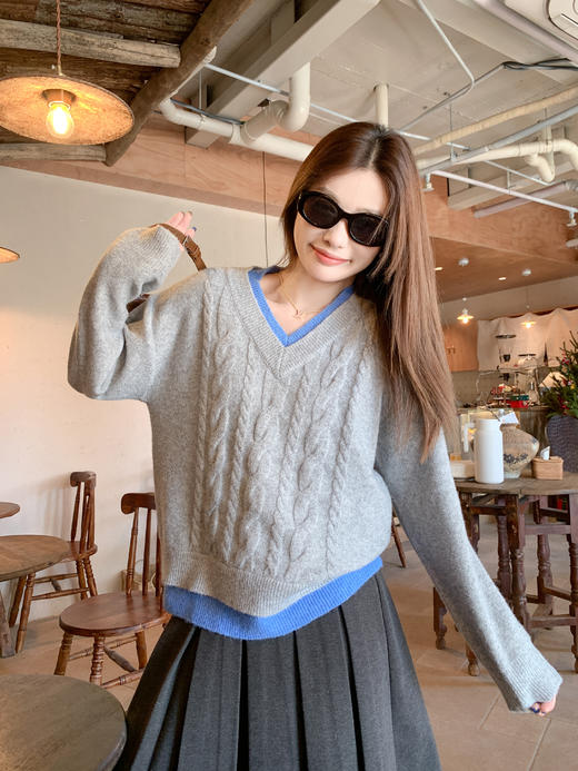 <曾小咸推荐>现货秒杀 ！微信超特价！韩系麻花假两件v领毛衣 日常199.99 立减110 秒杀89.99！！ 商品图10