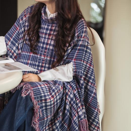 【林栖设计小店】格纹毛织披肩复古气质宽松高领2025秋冬新款流苏斗篷上衣2954006 商品图1