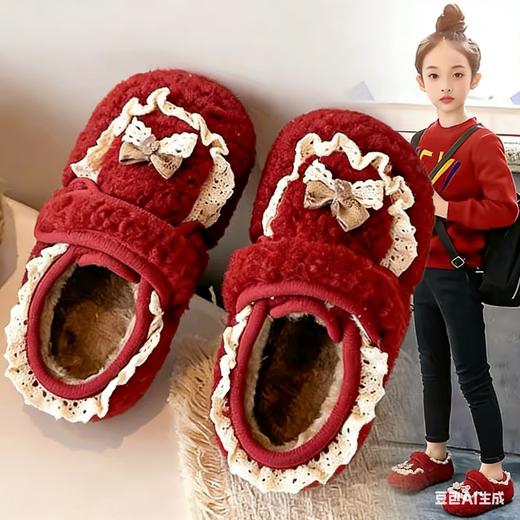 💥【岁愿保暖公主风仿羊羔毛水钻蕾丝魔术贴勃肯鞋】👉这 “小棉鞋” 直接把新年氛围感焊在脚上！🎀 A 款水钻 blingbling，☺️B 款蕾丝软萌到心巴！ 商品图2