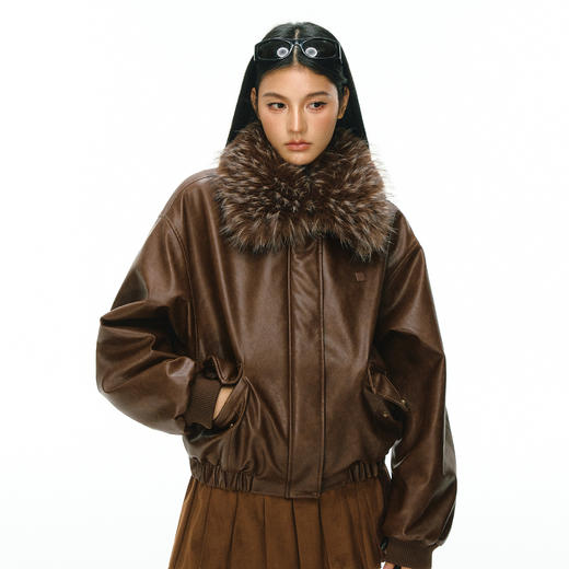 Ariseism 美式复古高级感可拆卸毛领皮衣外套女冬季新款上衣 商品图1