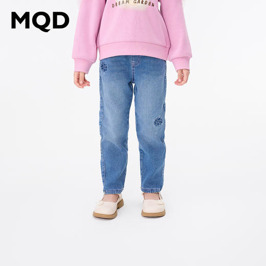【秒3】【MQD】女童冬季潮酷花朵装饰休闲牛仔长裤 商品图1