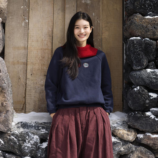 特绽放742朵/吉祥话卫衣·水果绣花加绒加厚棉混纺圆领长袖卫衣女 商品图1