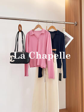 专柜实拍【高弹polo衫】拉夏贝尔/La Chapelle极简通勤！100棉弹力翻领V领打底T恤