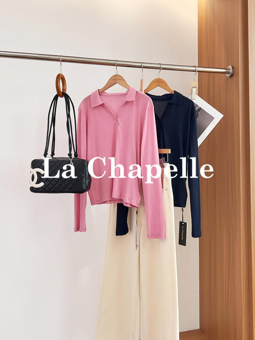 专柜实拍【高弹polo衫】拉夏贝尔/La Chapelle极简通勤！100棉弹力翻领V领打底T恤 商品图0