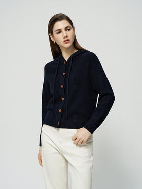 【粗棒针连帽开衫】羊绒世家秋冬新品女士100%山羊绒针织开衫外套