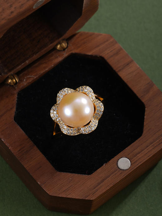 子佩集【繁花物语】银S925珍珠惜王妃戒指【R1873A】10.5mm珠镀金花朵金色珠2601 商品图9