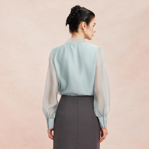 RE254斯尔丽2026春季新款光泽感高级感飘带长袖职业通勤优雅纯色衬衫 商品图5