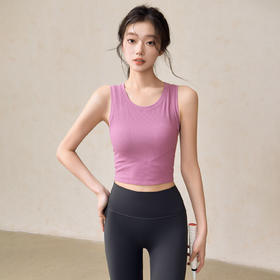 【限时秒】YOGACODE【火树银花系列】罗纹运动背心女带胸垫亲肤舒适无袖美背健身背心DS33罗纹背心
