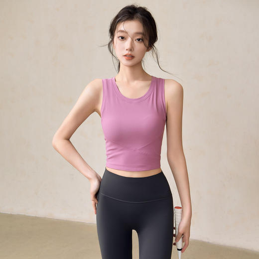 【限时秒】YOGACODE【火树银花系列】罗纹运动背心女带胸垫亲肤舒适无袖美背健身背心DS33罗纹背心 商品图0