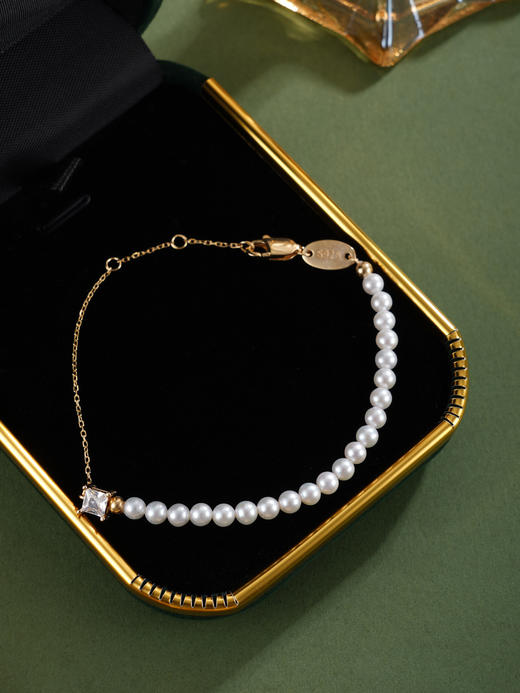 子佩集【冰糖之恋】银S925珍珠惜王妃手链【MLSL003】3mm珠镀金方块钻2601 商品图3