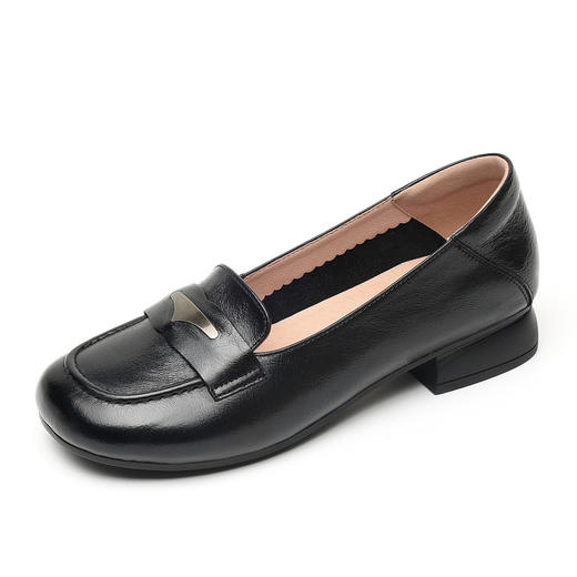 信诺妈妈鞋真皮乐福鞋女黑色气质低跟单鞋通勤小皮鞋2026春季新款6C2503-2 商品图3