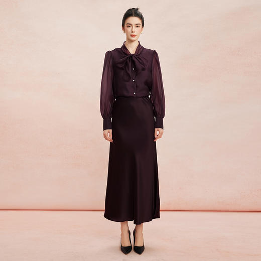 RE254斯尔丽2026春季新款光泽感高级感飘带长袖职业通勤优雅纯色衬衫 商品图3