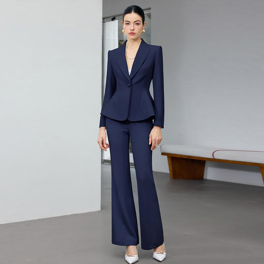 IWY/商务风藏青色西装套装女高端职业正装收腰微喇裤通勤工作服25CP916 商品图1