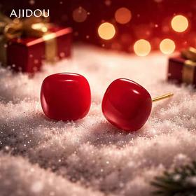 AJIDOU阿吉豆耳饰女S925银红色方糖百搭经典通勤轻奢耳钉女士耳圈AC25H0252D30【预售20天发货】