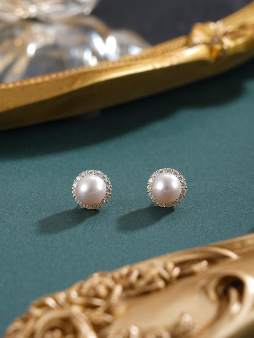 子佩集【花韵长情】银S925珍珠惜王妃耳钉【E4618】7mm珠双色太阳花2601 商品图10