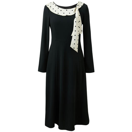 三彩2026春季新款法式连衣裙波点拼接长袖A字裙长裙优雅气质S 商品图4