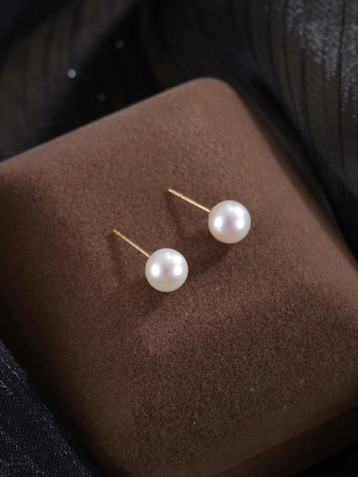 子佩集【小圆曲】G18K珍珠惜王妃耳钉【MLKJED001】5.5-6.5mm珠镀金简约单珠2601 商品图4