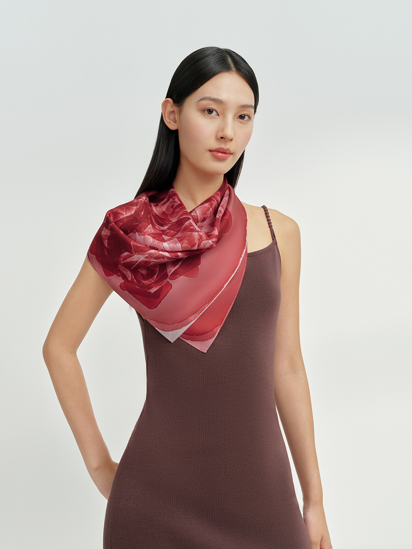 万事利双面印花中方巾-好运玫瑰