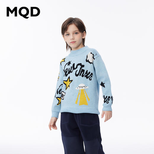 【MQD】男童冬季童趣潮酷提花舒适半高领针织衫 商品图0