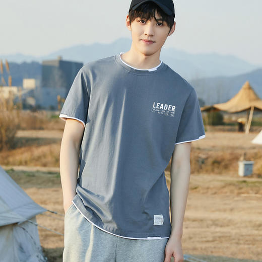 GXG男装【100%棉】夏季假两件设计舒适透气男式休闲百搭短袖T恤K&C 商品图12