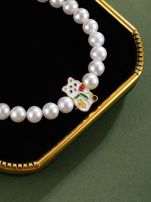 子佩集【招财萌宝】银S925珍珠惜王妃手链【MLSL001】5mm珠镀金猫咪2601 商品图5