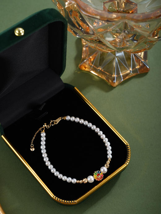 子佩集【彩虹芳菲】银S925珍珠惜王妃手链【MLSL009】3mm珠镀金五彩花2601 商品图5