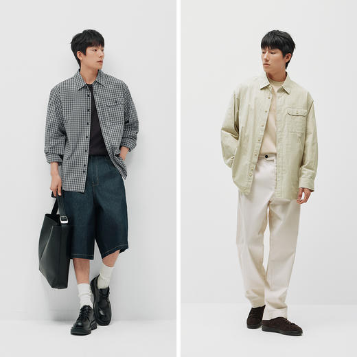 商场同款|森马长袖衬衫男春潮流小格纹上衣2026新款纯棉翻领衬衣 商品图4