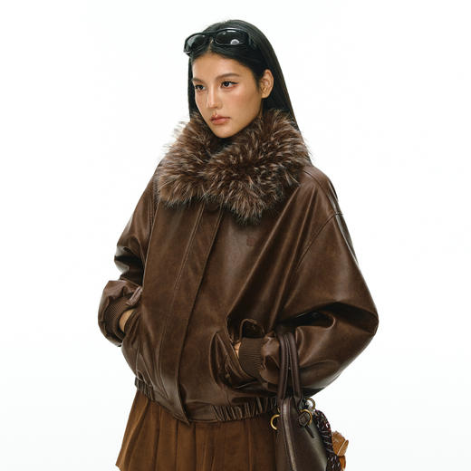 Ariseism 美式复古高级感可拆卸毛领皮衣外套女冬季新款上衣 商品图2