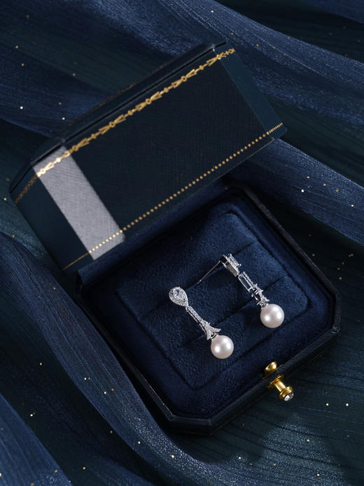 子佩集【闪亮轨迹】银S925珍珠惜王妃耳钉【E4053】7.5mm珠双色水滴吊球2601 商品图6