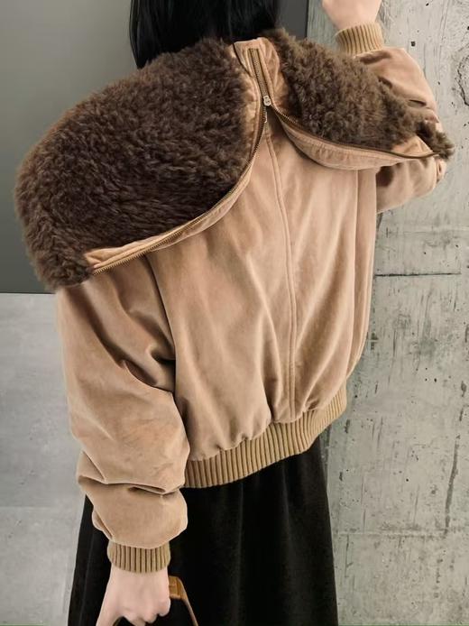 [特价]韩系可拉链大帽子松紧收口翻领短款 90 白鸭绒羽绒服女 卡其色 2510055 商品图0