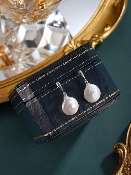 子佩集【月汐留痕】银S925珍珠惜王妃耳钉【W5320】13-14.5mm珠双色巴洛克扁珠2601 商品图8