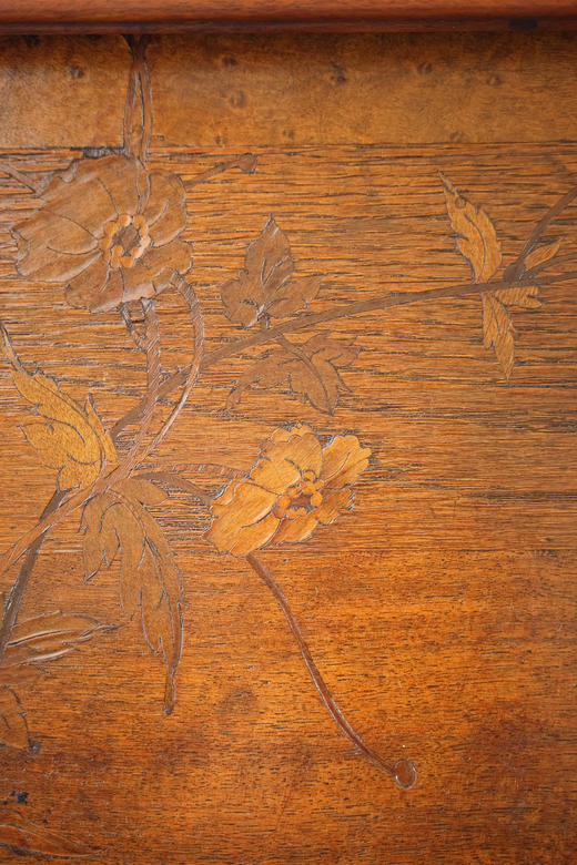 独角鹿西洋古董20世纪初法国出品花卉主题细木镶嵌卷叶纹硬木镂雕装饰嵌套桌几四件套 商品图7