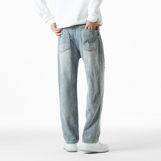 GXG男装秋季时尚潮流破洞款男式百搭牛仔休闲直筒长裤K&C 商品图3