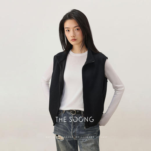 THESOONG早春新款精梳棉天然触感双头拉链层次感立领马甲8259 商品图4