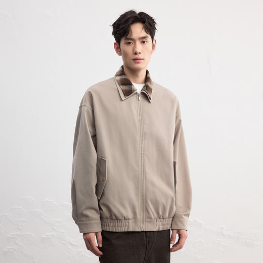 GXG男装25秋季时尚撞色格纹领口潮流宽松百搭休闲男式翻领夹克K&C 商品图7