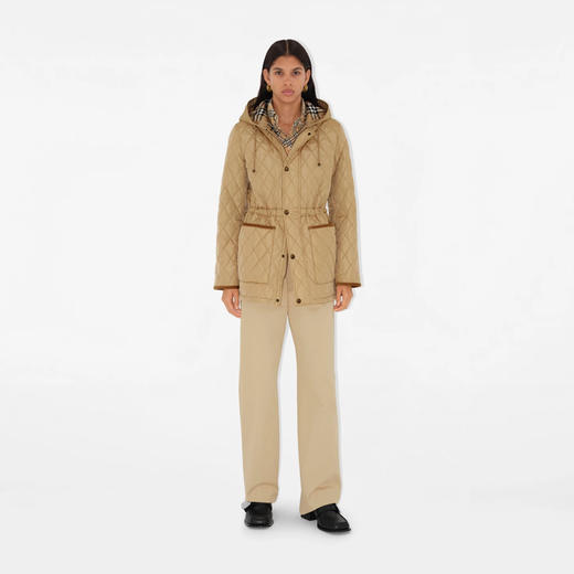 BURBERRY 巴宝莉 女士马术骑士设计标签绗缝尼龙派克大衣棉服 卡其色 8105108 B8626 商品图3