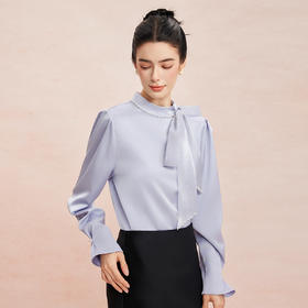 RE253斯尔丽2026春季新款光泽感高级感飘带长袖职业通勤优雅纯色衬衫