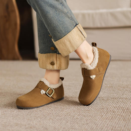 阿么手工女鞋冬季保暖全包勃肯鞋女新款加绒休闲风软底棉鞋女2CM 商品图4