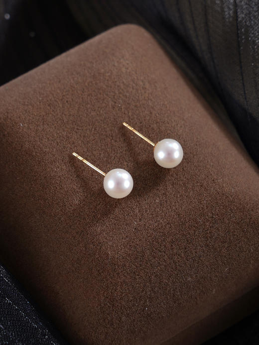 子佩集【小圆曲】G18K珍珠惜王妃耳钉【MLKJED001】5.5-6.5mm珠镀金简约单珠2601 商品图6