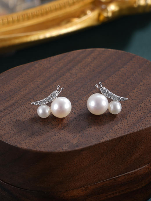 子佩集【月下蝶影】银S925珍珠惜王妃耳钉【MLEH022】7mm大珠半蝶蝴蝶蜗牛2601 商品图5