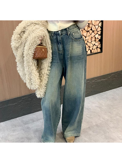 M码现货  复古丹宁 重磅做旧工艺/水洗阔腿牛仔裤 商品图2