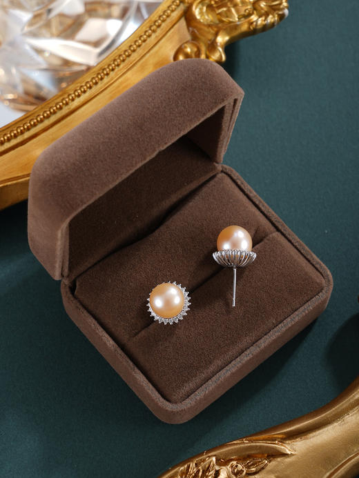 子佩集【韶光花期】银S925珍珠惜王妃耳钉【E4566】10mm珠双色太阳花偏橘2601 商品图5