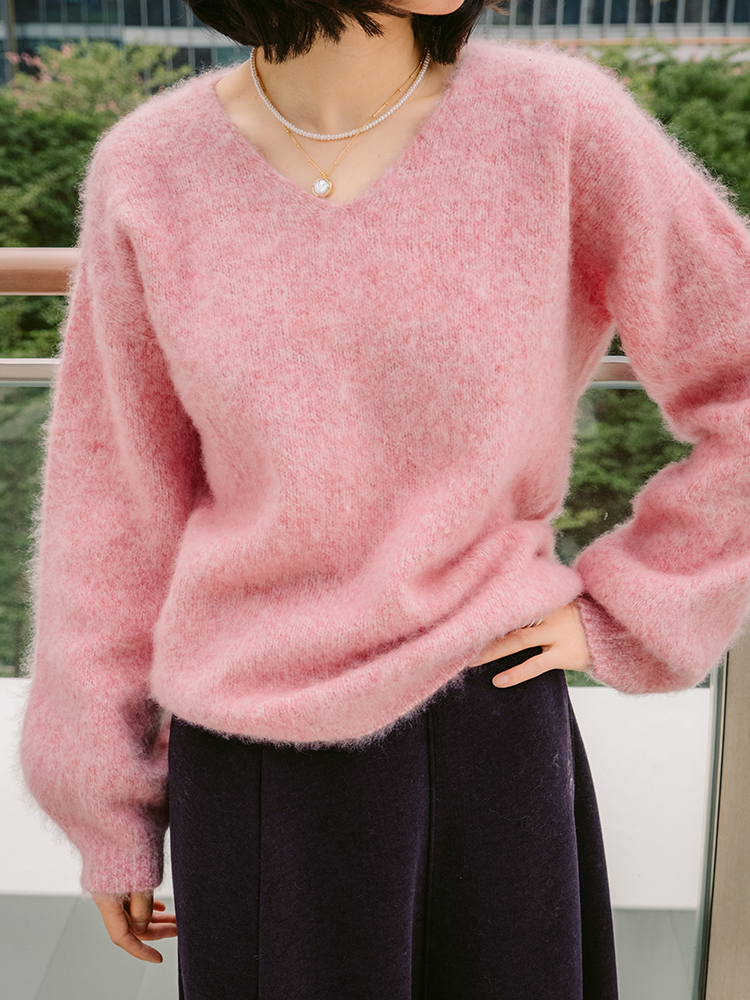 无缝一体26支纯羊毛拉绒V领毛衫FCG1WST057