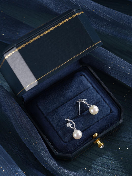 子佩集【灵犀共鸣】银S925珍珠惜王妃耳钉【YE0829A】8mm珠双色交织丝带2601 商品图8