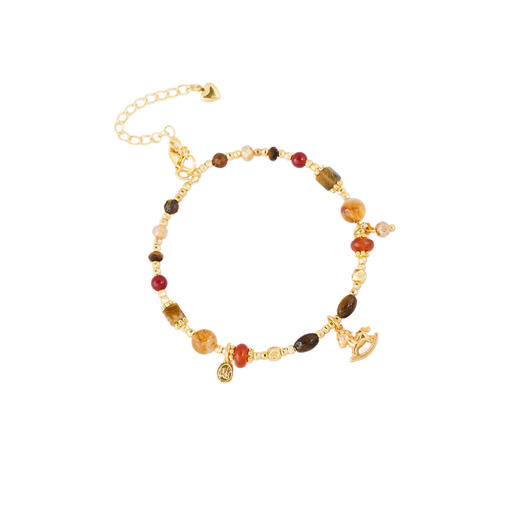 三彩2026新款美拉德色系虎眼石红玛瑙串珠手链木马坠饰新年国潮 商品图3