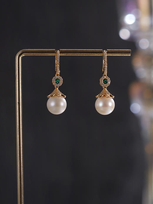 子佩集【缪斯华章】银S925珍珠惜王妃耳环【YE0966】9mm珠绿镀金圆圈扣环2601 商品图4