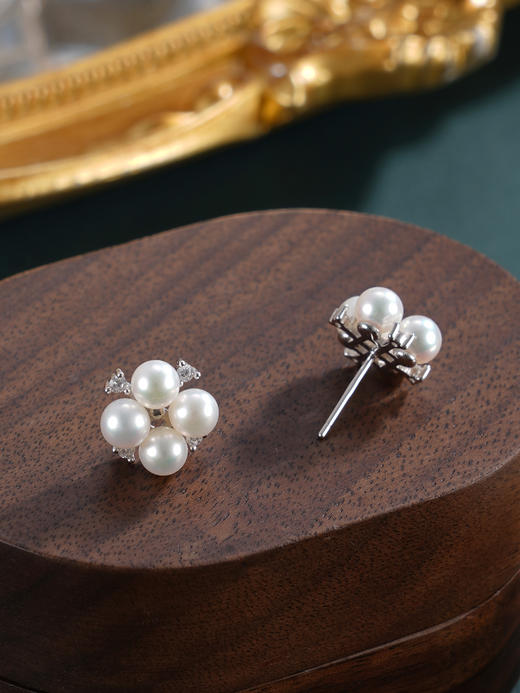 子佩集【雪芙】银S925珍珠AOYA奥雅耳钉【MLEH032】4.5mm珠四叶草四瓣花2601 商品图7