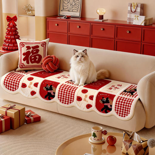 【A类母婴级标准❗️装点新气象迎红运】新年喜庆氛围感异形毛绒沙发垫2026新款一片式固定防滑沙发坐垫子。jc 商品图3