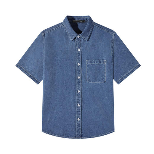 GXG男装25夏季经典胸前口袋设计日常休闲百搭翻领短袖牛仔衬衫K&C 商品图2