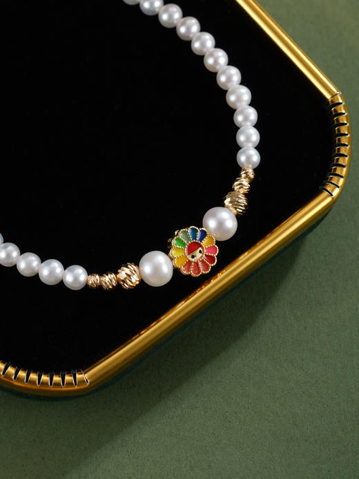 子佩集【彩虹芳菲】银S925珍珠惜王妃手链【MLSL009】3mm珠镀金五彩花2601 商品图3